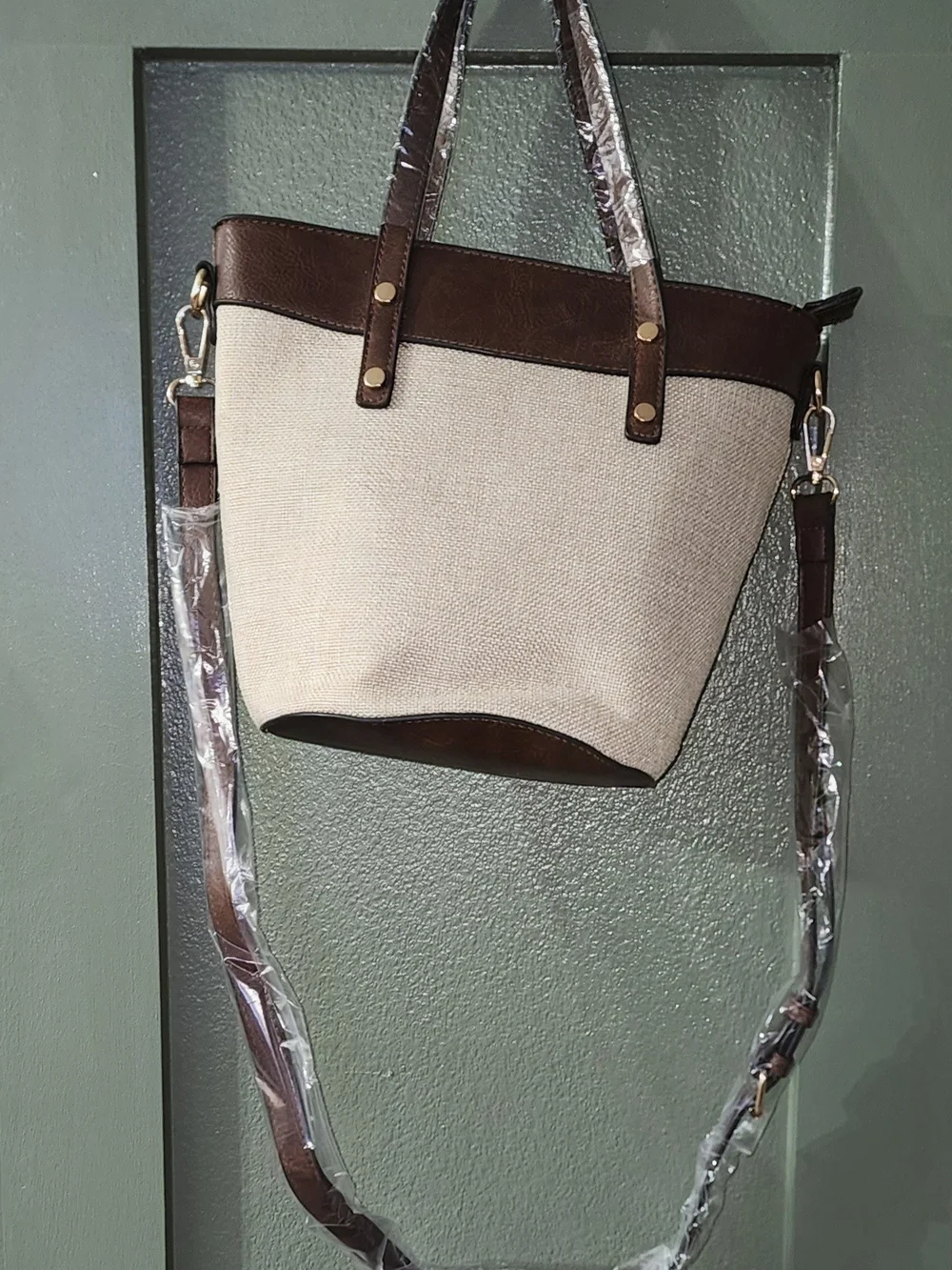 Neutral Beige and Brown Tote with Gold Accents - Women's Everyday Bag